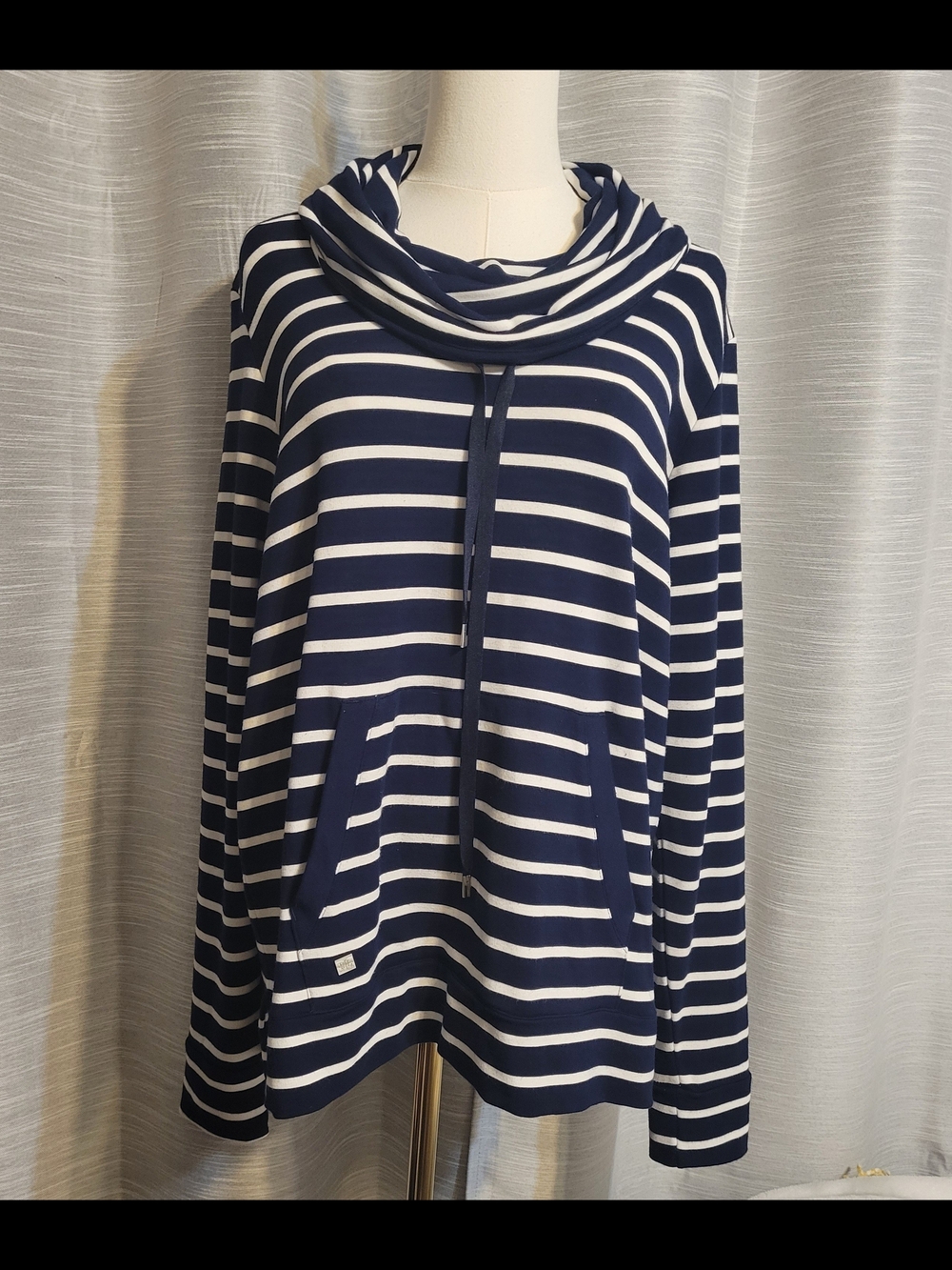 Lauren Ralph Lauren Navy and White Striped Cowl Neck Pullover